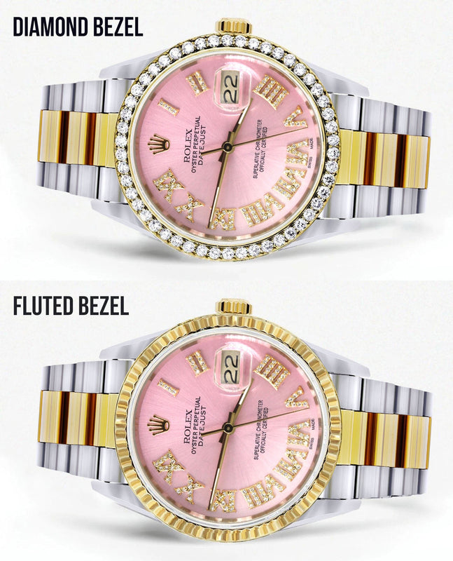 Gold & Steel Rolex Datejust Watch 16233 for Men | 36Mm | Pink Roman Dial | Oyster Band