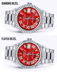 Diamond Mens  Rolex Datejust Watch 16200 | 36Mm | Red Roman Numeral Dial | Oyster Band