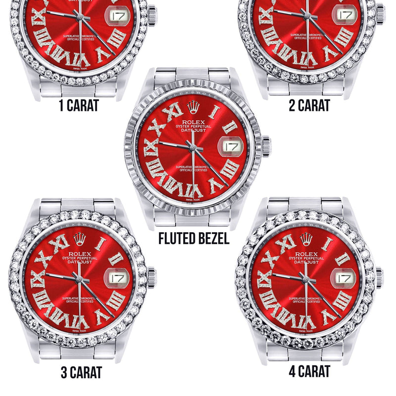 Diamond Mens  Rolex Datejust Watch 16200 | 36Mm | Red Roman Numeral Dial | Oyster Band