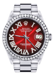Diamond Mens Rolex Datejust Watch 16200 | 36Mm | Red Black Roman Numeral Dial | Oyster Band