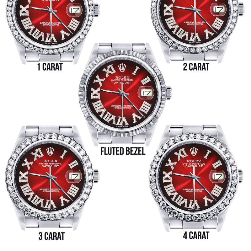 Diamond Mens Rolex Datejust Watch 16200 | 36Mm | Red Black Roman Numeral Dial | Oyster Band