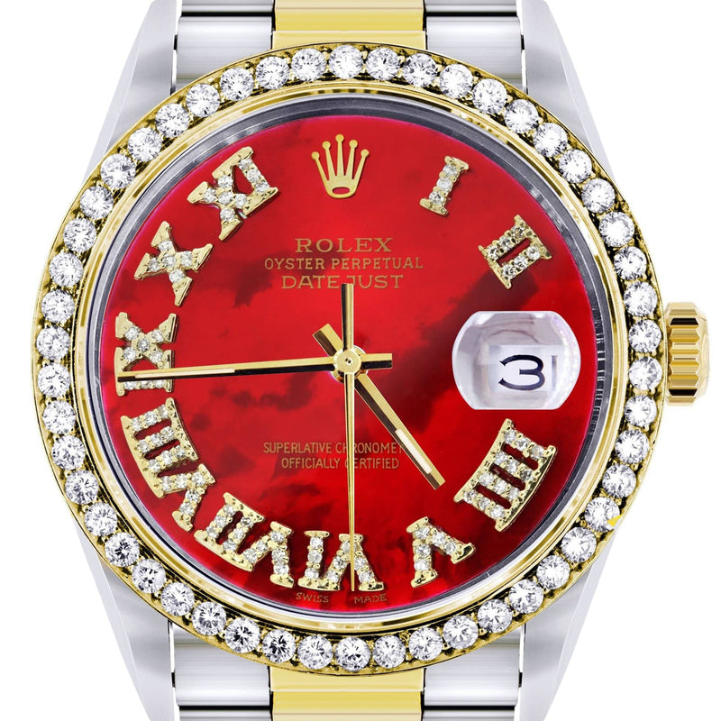 Gold & Steel Rolex Datejust Watch 16233 for Men  | 36Mm | Diamond Red Roman Dial | Oyster Band
