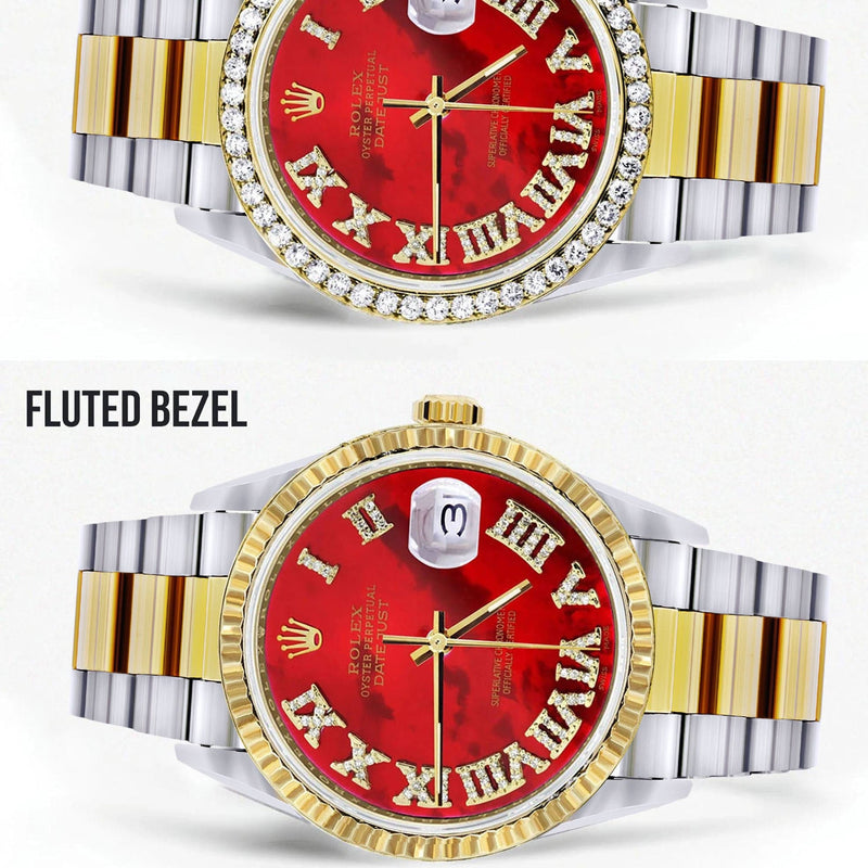 Gold & Steel Rolex Datejust Watch 16233 for Men  | 36Mm | Diamond Red Roman Dial | Oyster Band