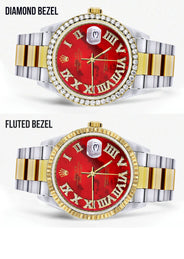 Gold & Steel Rolex Datejust Watch 16233 for Men  | 36Mm | Diamond Red Roman Dial | Oyster Band
