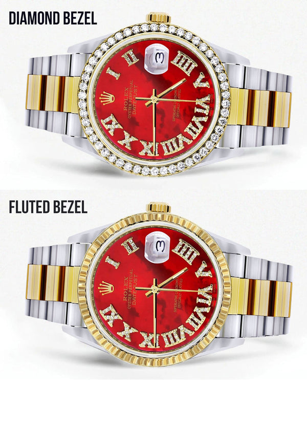 Gold & Steel Rolex Datejust Watch 16233 for Men  | 36Mm | Diamond Red Roman Dial | Oyster Band