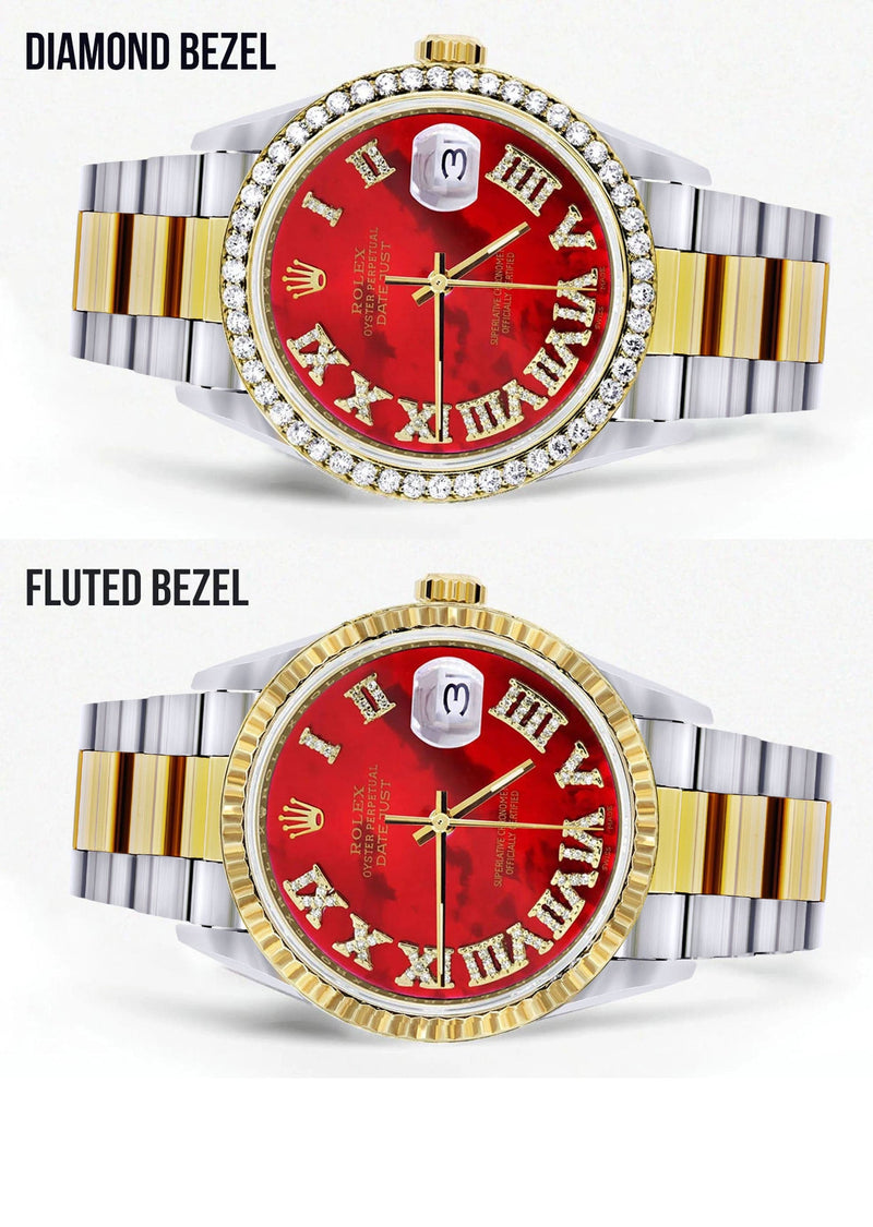 Gold & Steel Rolex Datejust Watch 16233 for Men  | 36Mm | Diamond Red Roman Dial | Oyster Band
