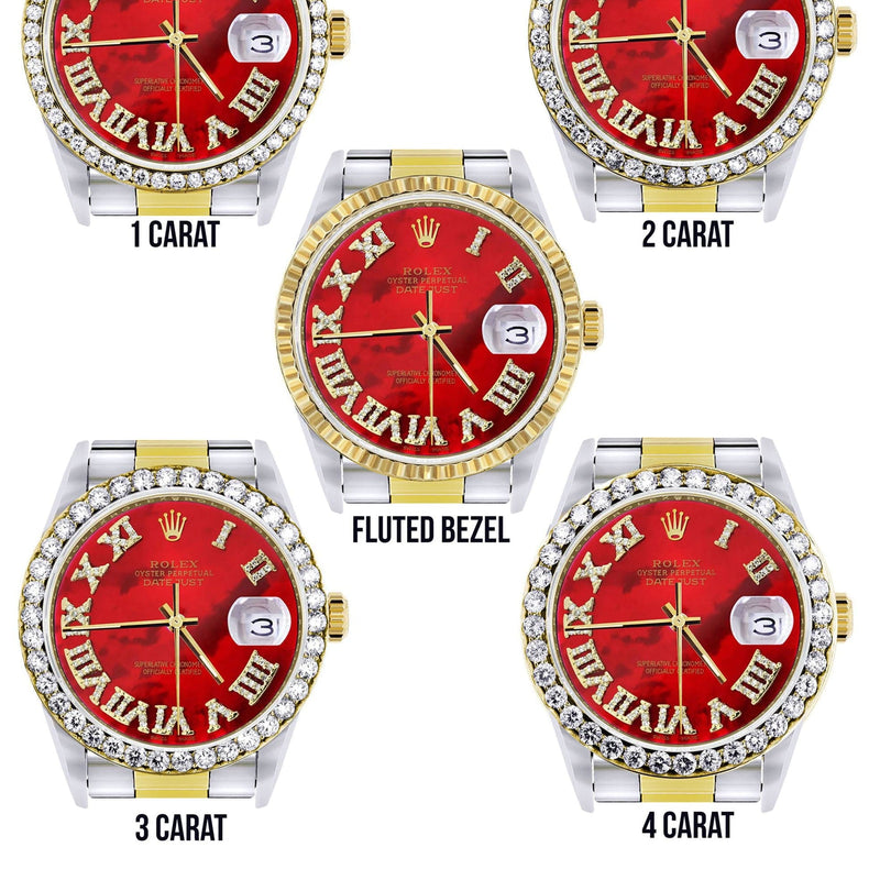 Gold & Steel Rolex Datejust Watch 16233 for Men  | 36Mm | Diamond Red Roman Dial | Oyster Band