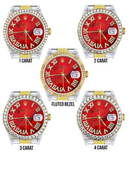 Gold & Steel Rolex Datejust Watch 16233 for Men  | 36Mm | Diamond Red Roman Dial | Oyster Band