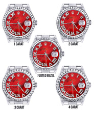 Diamond Mens Rolex Datejust Watch 16200 | 36Mm | Diamond Red Mother Of Pearl Roman Numeral Dial | Oyster Band