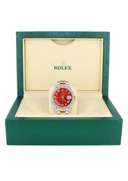 Gold & Steel Rolex Datejust Watch 16233 for Men  | 36Mm | Diamond Red Roman Dial | Oyster Band