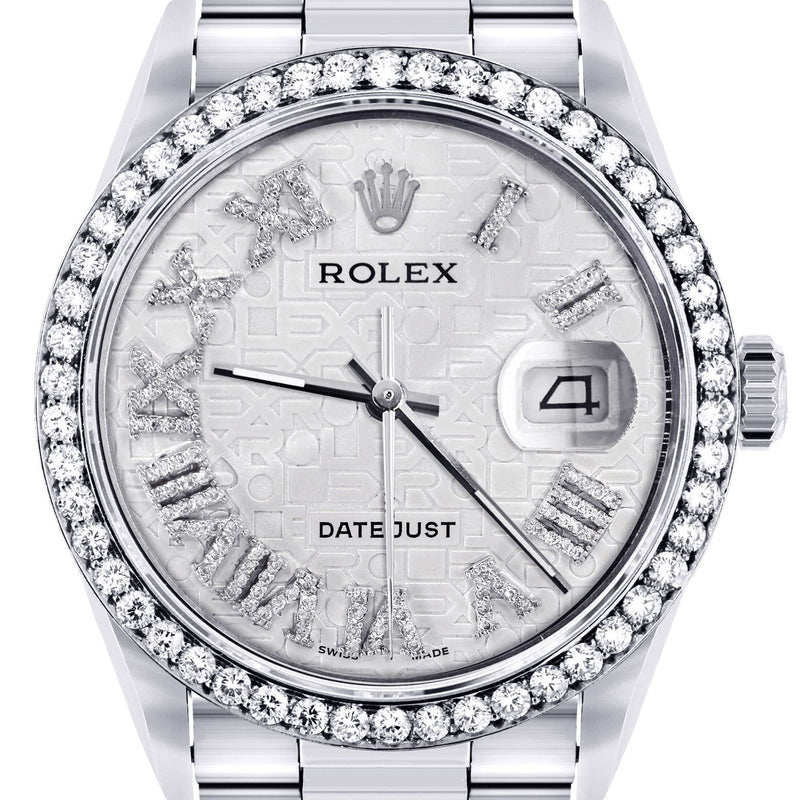 Diamond Mens Rolex Datejust Watch 16200 | 36Mm | Diamond Rolex Textured Roman Numeral Dial | Oyster Band