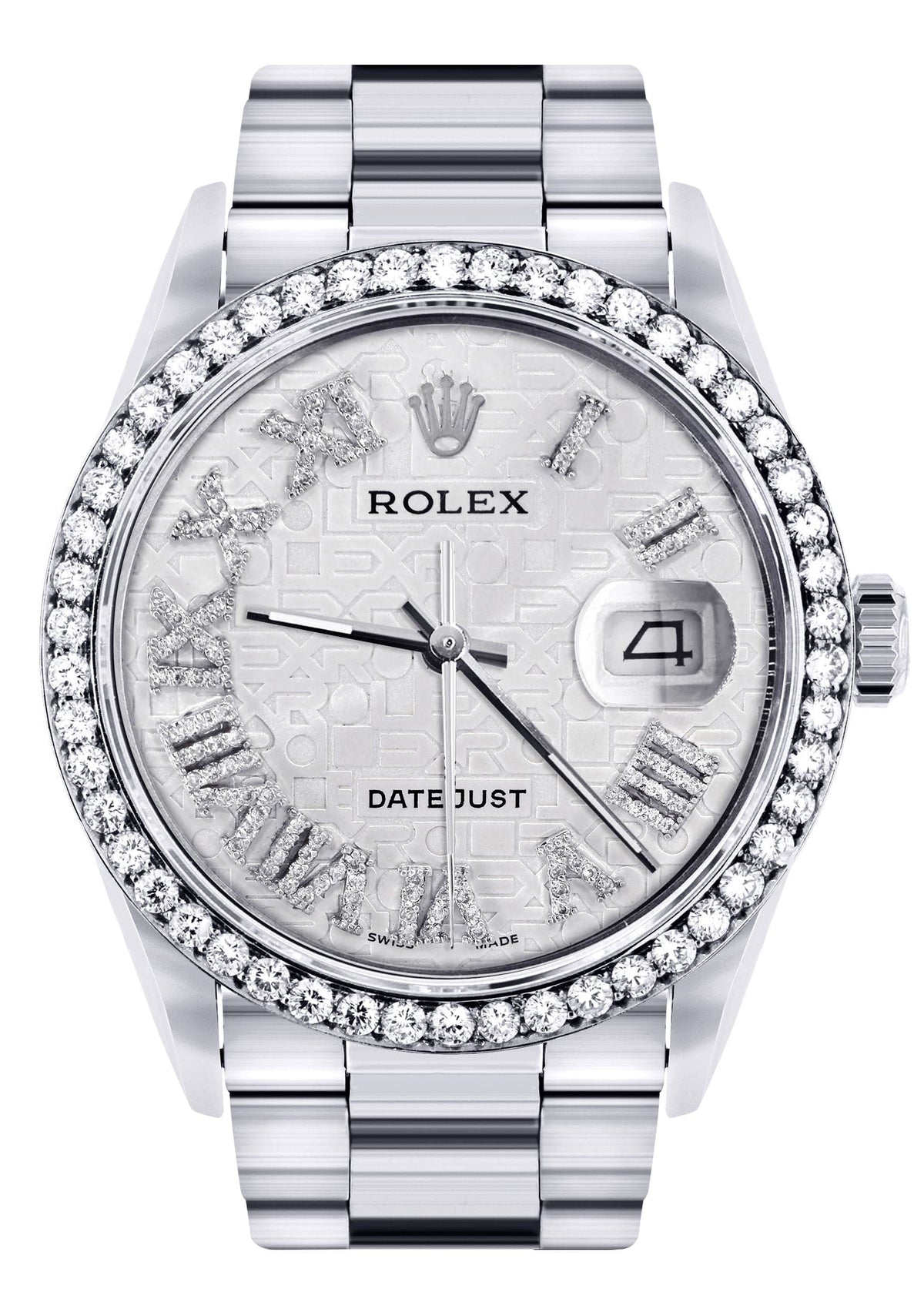 Diamond Mens Rolex Datejust Watch 16200 | 36Mm | Diamond Rolex Textured Roman Numeral Dial | Oyster Band
