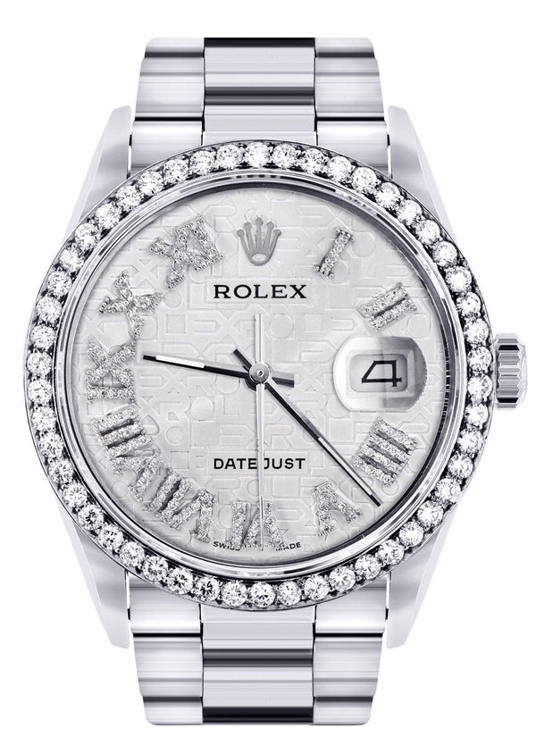 Diamond Mens Rolex Datejust Watch 16200 | 36Mm | Diamond Rolex Textured Roman Numeral Dial | Oyster Band