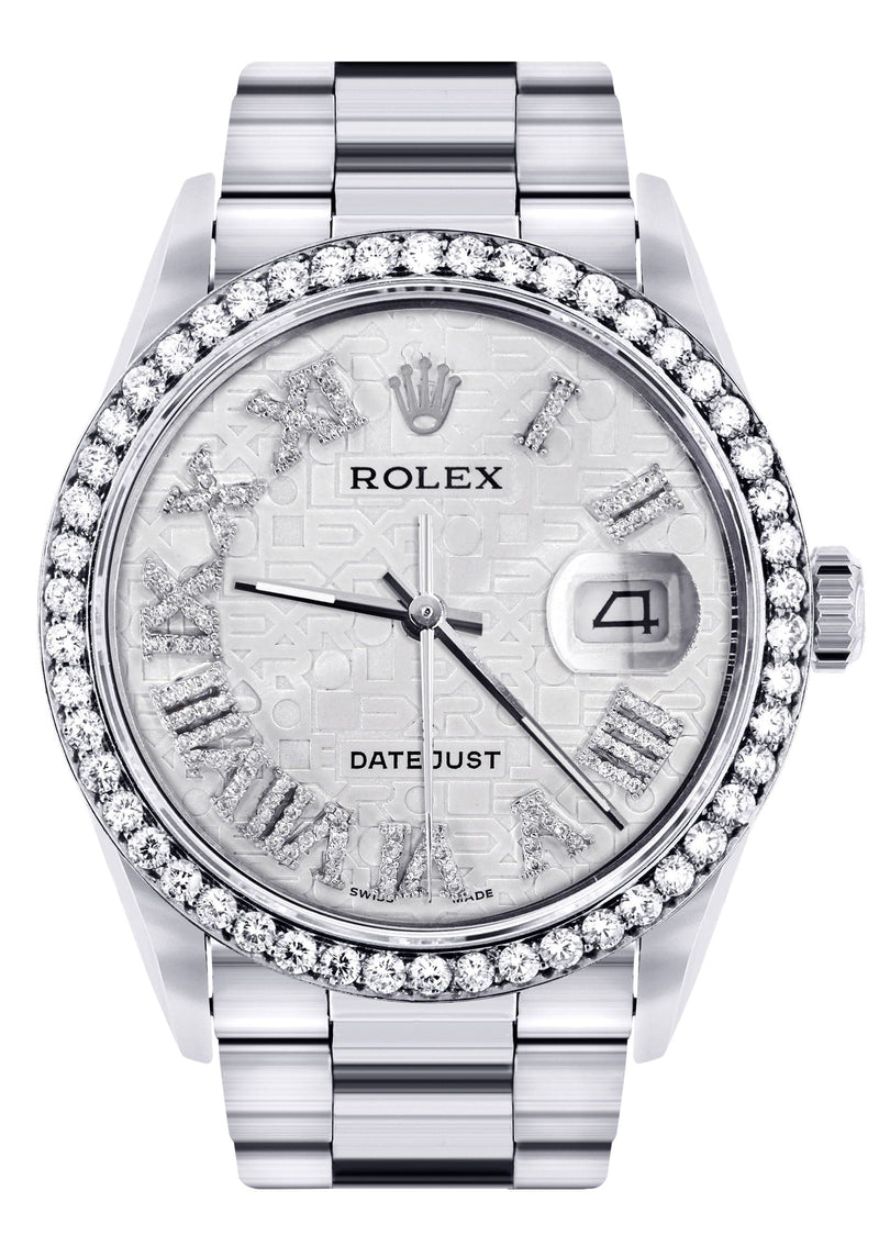 Diamond Mens Rolex Datejust Watch 16200 | 36Mm | Diamond Rolex Textured Roman Numeral Dial | Oyster Band