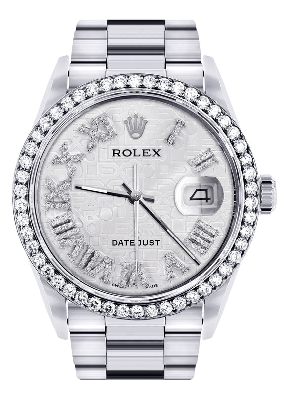 Diamond Mens Rolex Datejust Watch 16200 | 36Mm | Diamond Rolex Textured Roman Numeral Dial | Oyster Band