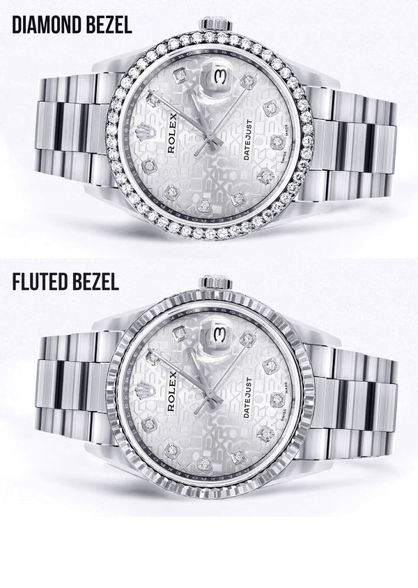 Diamond Mens Rolex Datejust Watch 16200 | 36Mm | Diamond Rolex Textured Roman Numeral Dial | Oyster Band