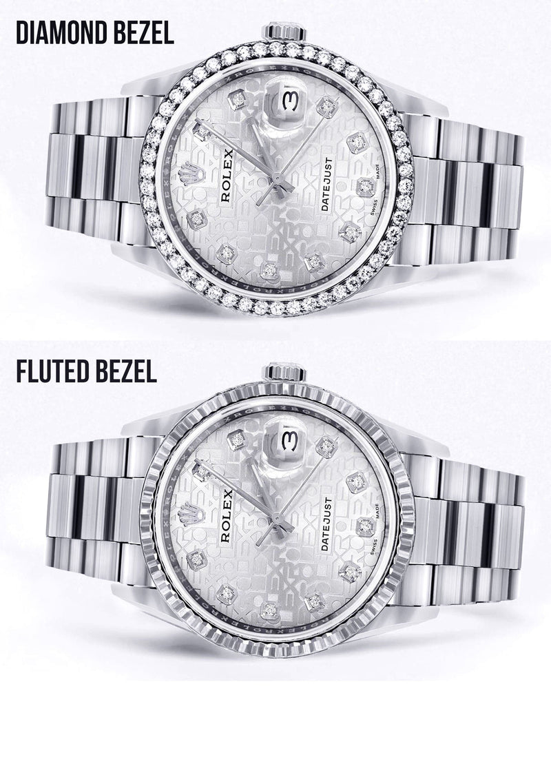 Diamond Mens Rolex Datejust Watch 16200 | 36Mm | Diamond Rolex Textured Roman Numeral Dial | Oyster Band