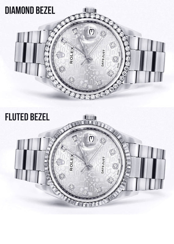Diamond Mens Rolex Datejust Watch 16200 | 36Mm | Diamond Rolex Textured Roman Numeral Dial | Oyster Band