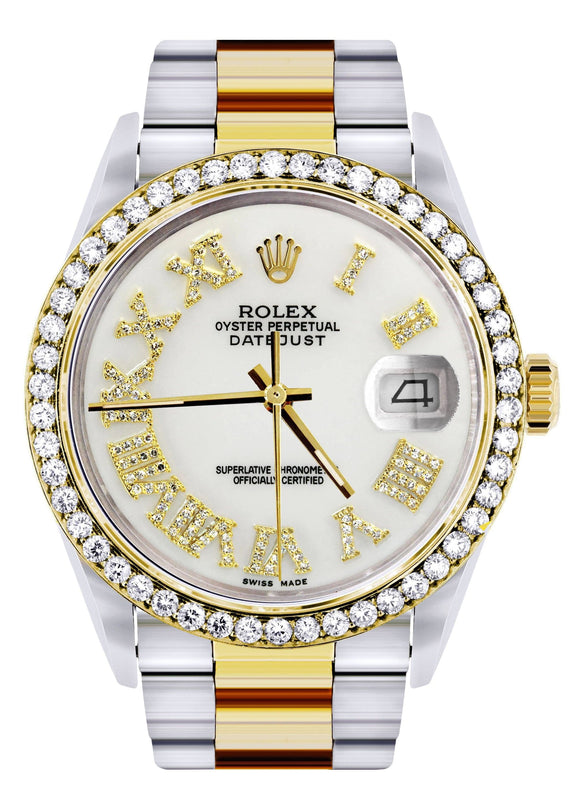 Gold & Steel Rolex Datejust Watch 16233 for Men | 36Mm | White Roman Dial | Oyster Band