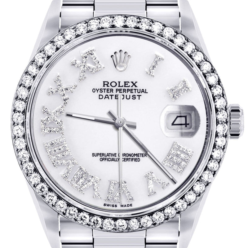 Diamond Mens Rolex Datejust Watch 16200 | 36Mm | White Roman Numeral Dial | Oyster Band