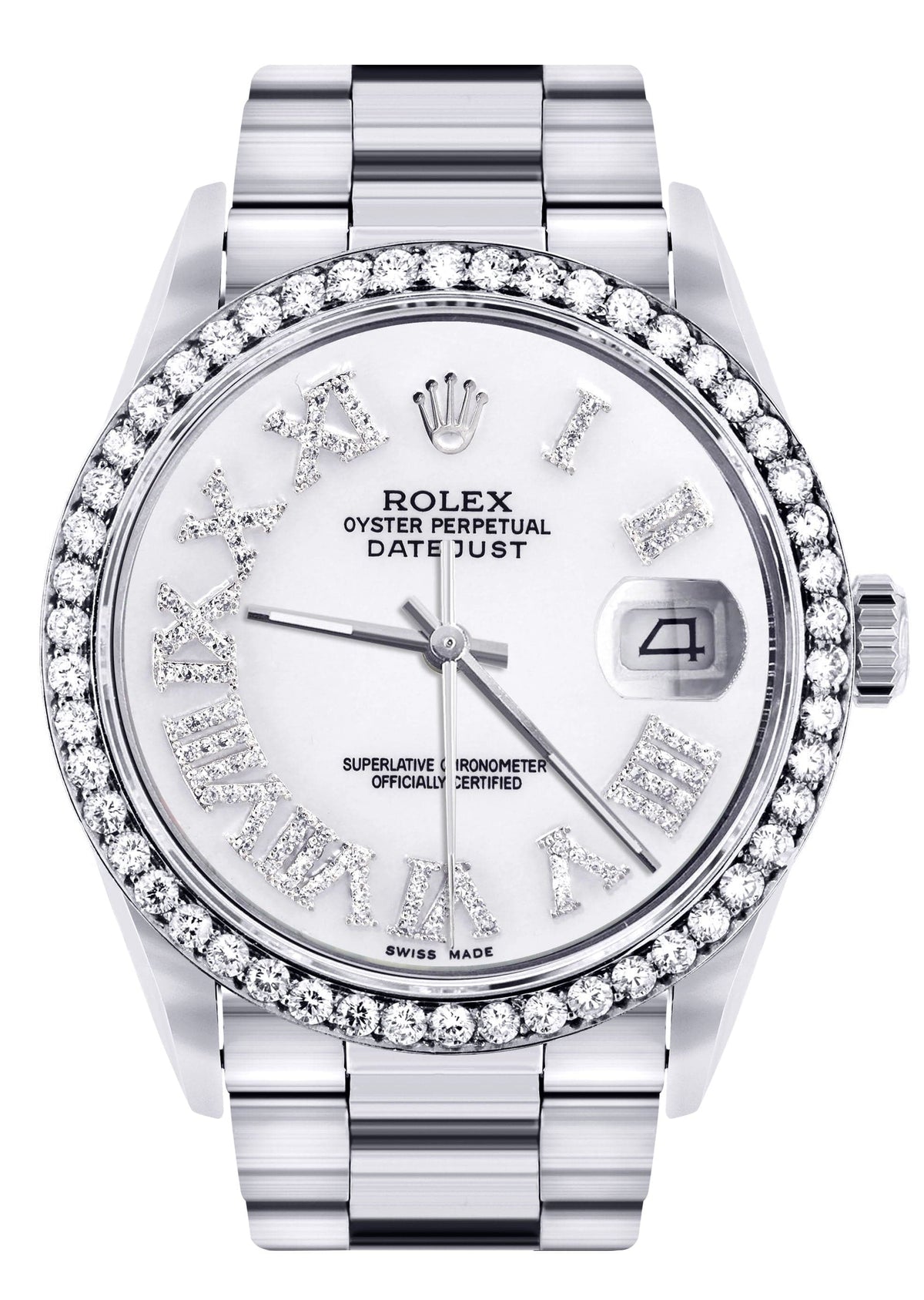 Diamond Mens Rolex Datejust Watch 16200 | 36Mm | White Roman Numeral Dial | Oyster Band