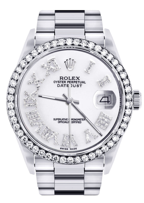 Diamond Mens Rolex Datejust Watch 16200 | 36Mm | White Roman Numeral Dial | Oyster Band