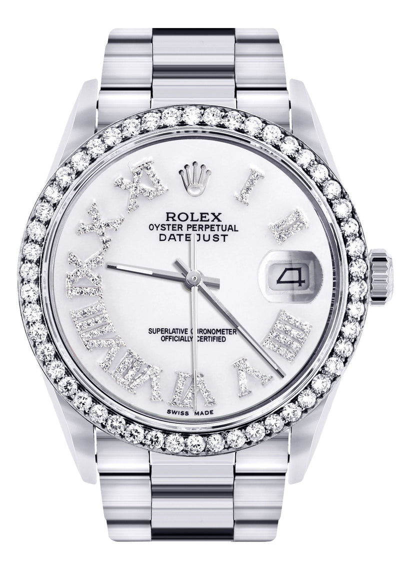 Diamond Mens Rolex Datejust Watch 16200 | 36Mm | White Roman Numeral Dial | Oyster Band