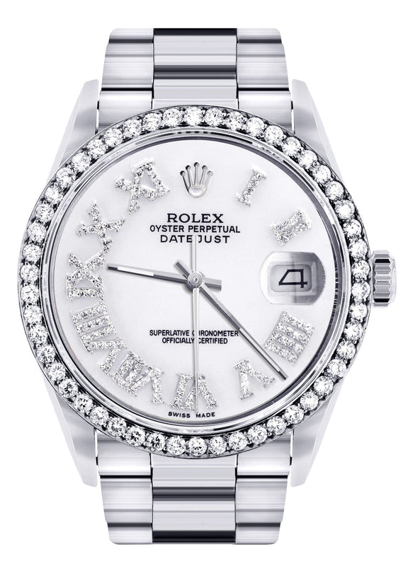 Diamond Mens Rolex Datejust Watch 16200 | 36Mm | White Roman Numeral Dial | Oyster Band