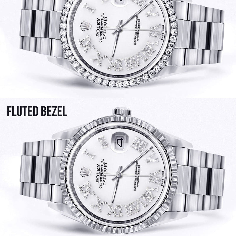 Diamond Mens Rolex Datejust Watch 16200 | 36Mm | White Roman Numeral Dial | Oyster Band