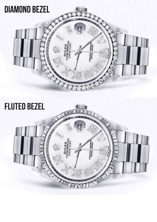 Diamond Mens Rolex Datejust Watch 16200 | 36Mm | White Roman Numeral Dial | Oyster Band