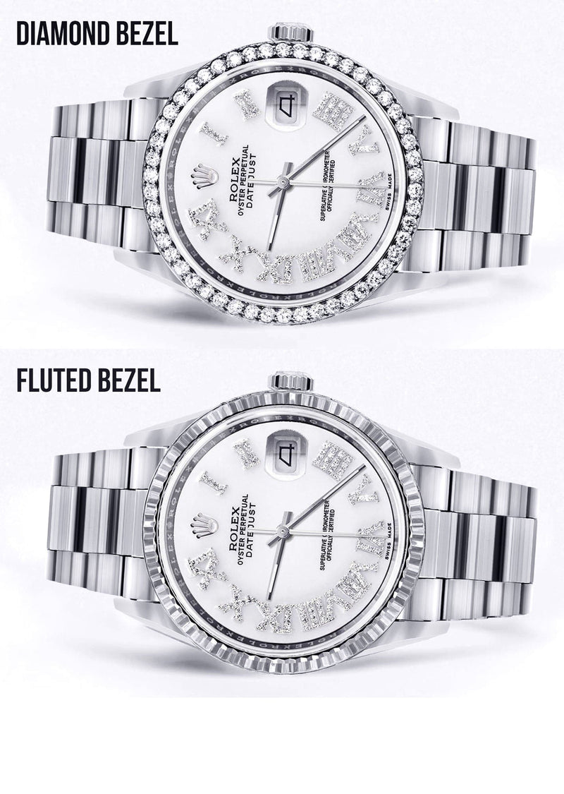 Diamond Mens Rolex Datejust Watch 16200 | 36Mm | White Roman Numeral Dial | Oyster Band