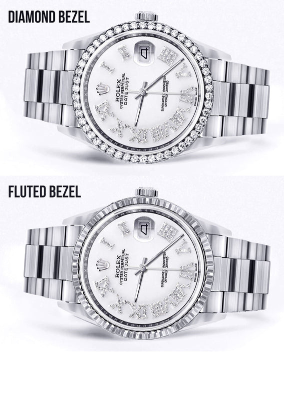 Diamond Mens Rolex Datejust Watch 16200 | 36Mm | White Roman Numeral Dial | Oyster Band