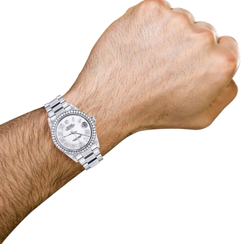 Diamond Mens Rolex Datejust Watch 16200 | 36Mm | White Roman Numeral Dial | Oyster Band