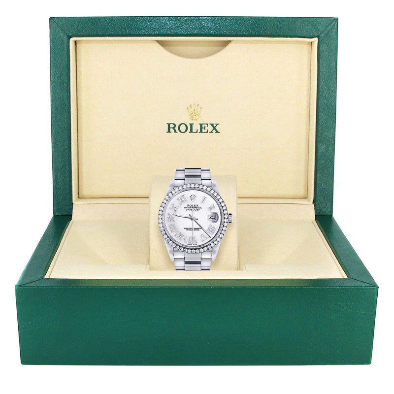 Diamond Mens Rolex Datejust Watch 16200 | 36Mm | White Roman Numeral Dial | Oyster Band
