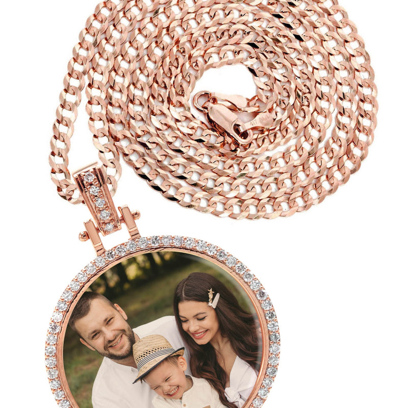 Diamond 10K/14K Rose Gold Large Round Picture Pendant Necklace | Appx. 0.65 Carat