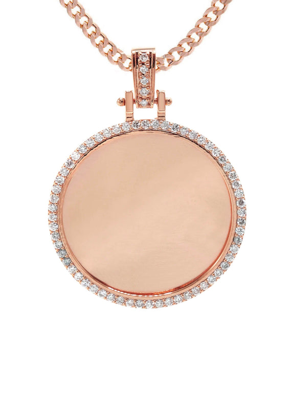 Diamond 10K/14K Rose Gold Large Round Picture Pendant Necklace | Appx. 0.65 Carat