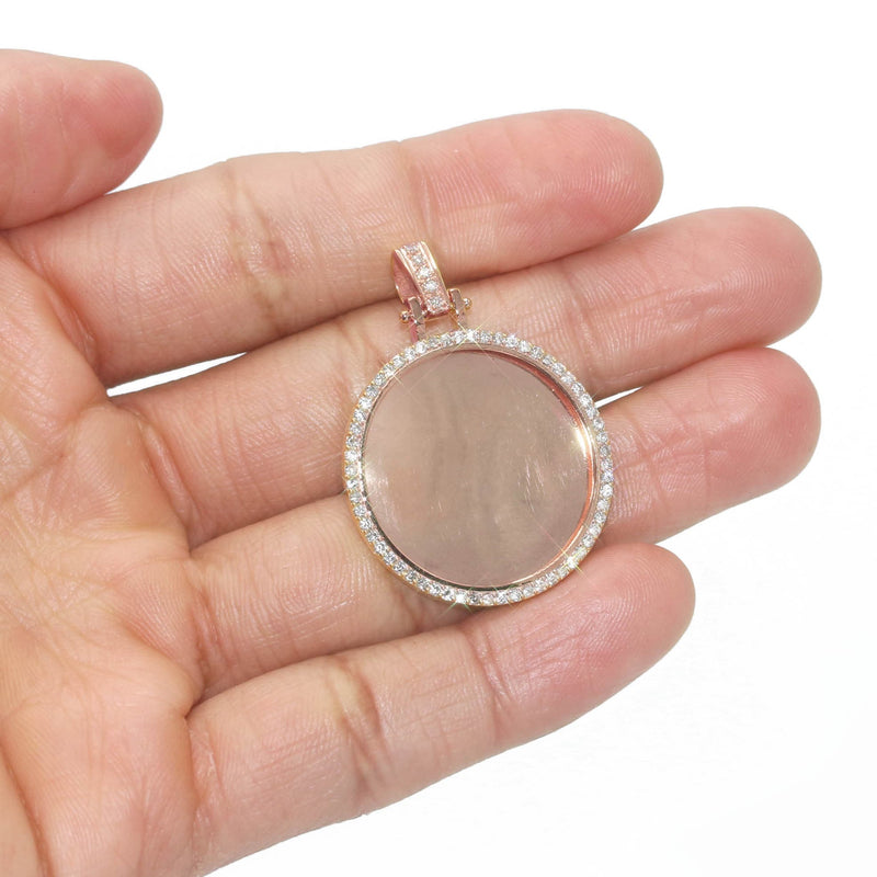 Diamond 10K/14K Rose Gold Large Round Picture Pendant Necklace | Appx. 0.65 Carat