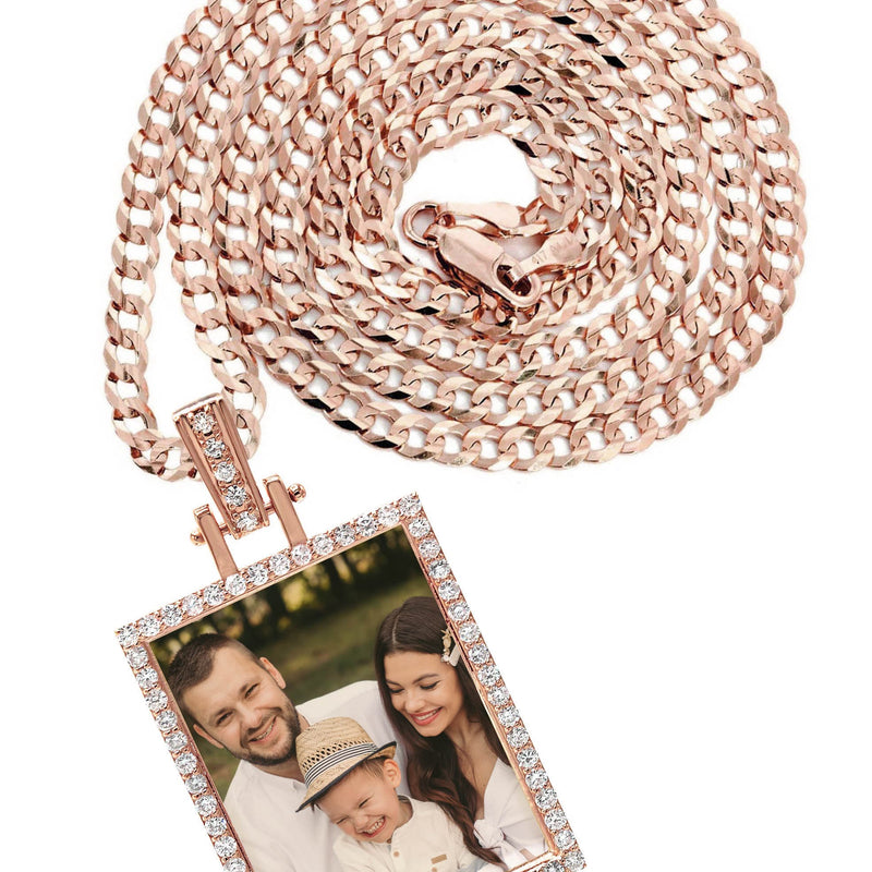Diamond 10K/14K Rose Gold Rectangle Picture Pendant Necklace | Appx. 0.60 Carat
