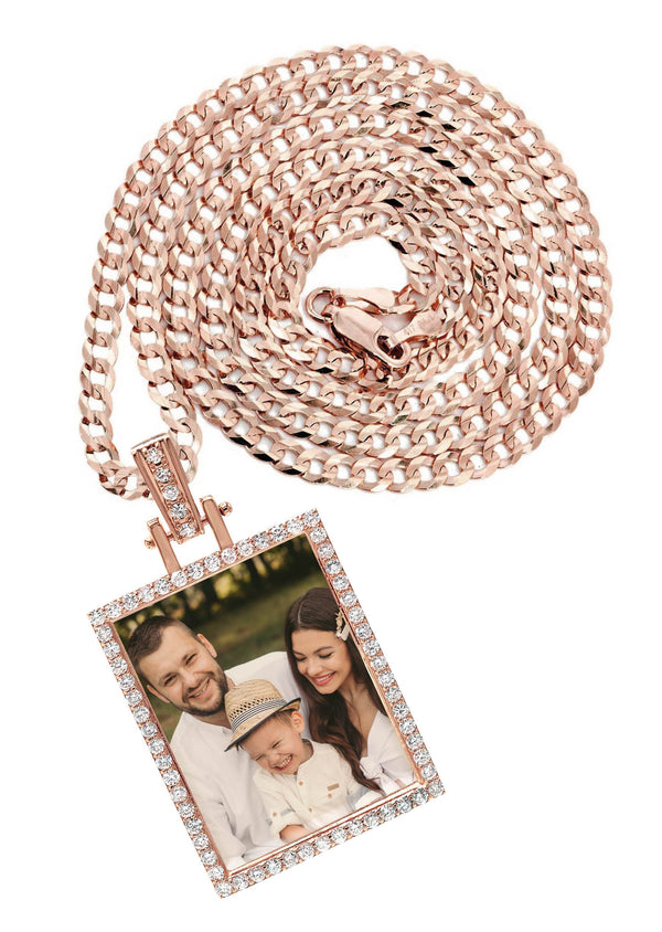 Diamond 10K/14K Rose Gold Rectangle Picture Pendant Necklace | Appx. 0.60 Carat