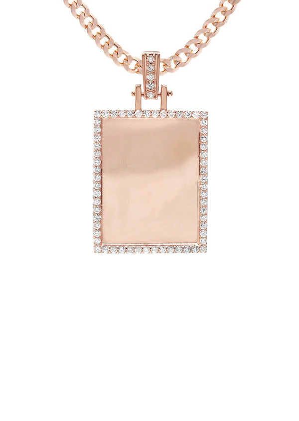 Diamond 10K/14K Rose Gold Rectangle Picture Pendant Necklace | Appx. 0.60 Carat