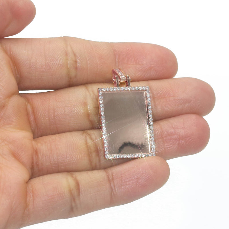 Diamond 10K/14K Rose Gold Rectangle Picture Pendant Necklace | Appx. 0.60 Carat