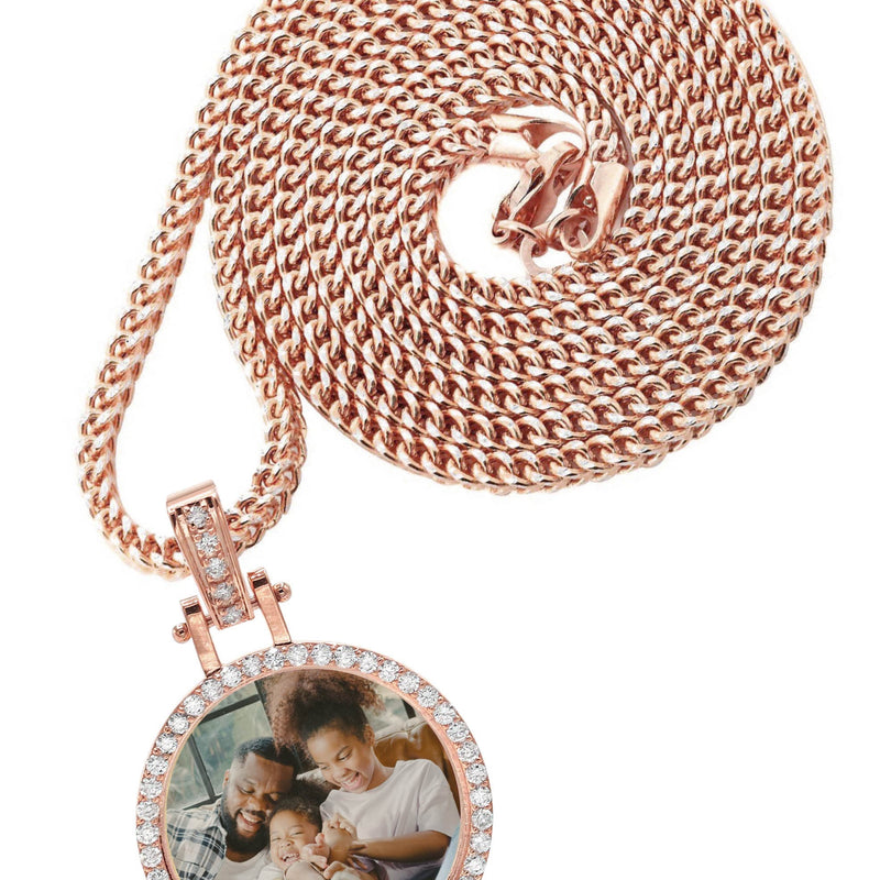 Diamond 10K/14K Rose Gold Small Round Picture Pendant Necklace | Appx. 0.50 Carat