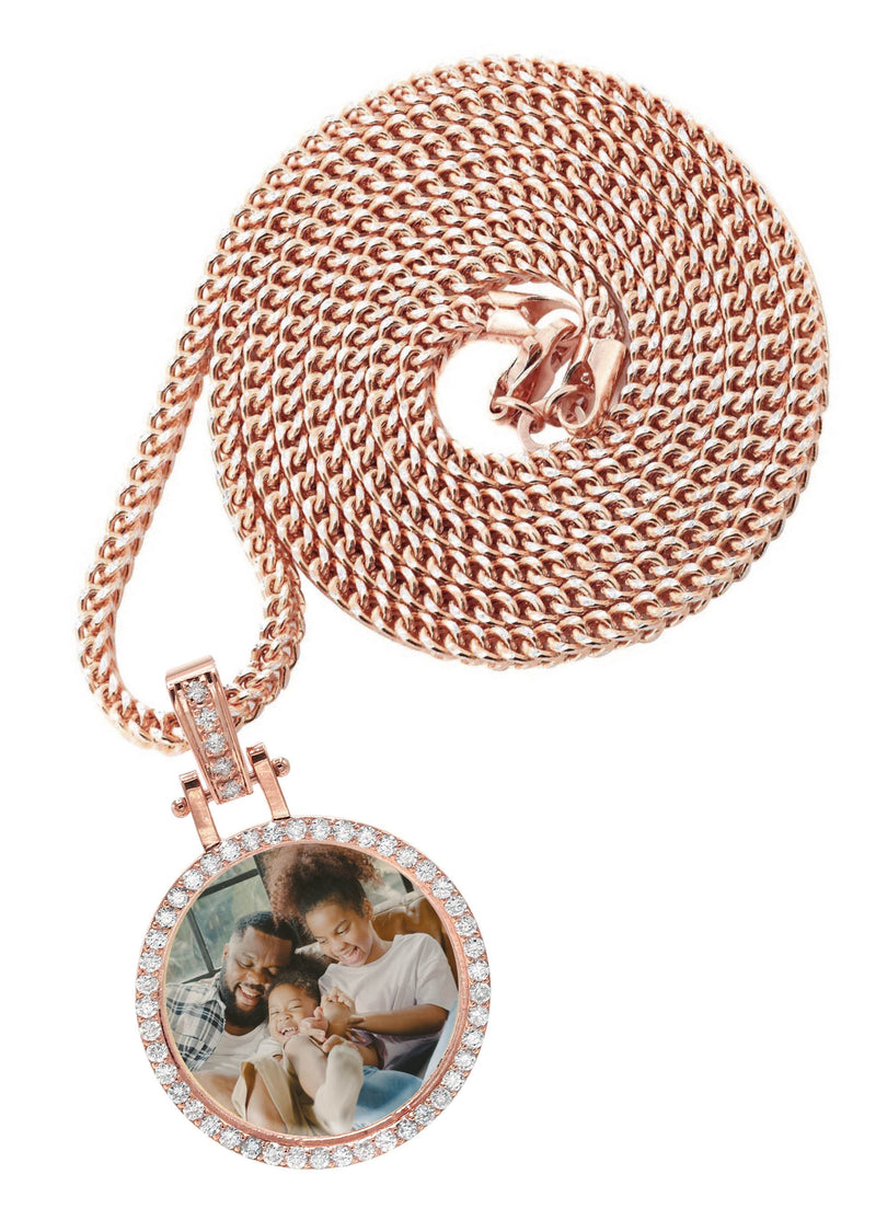 Diamond 10K/14K Rose Gold Small Round Picture Pendant Necklace | Appx. 0.50 Carat
