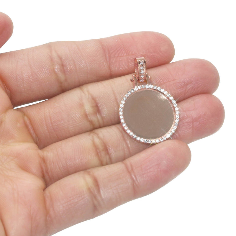 Diamond 10K/14K Rose Gold Small Round Picture Pendant Necklace | Appx. 0.50 Carat