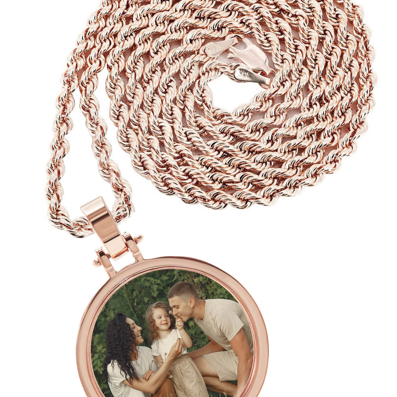 10K/14K Rose Gold Large Round Picture Pendant Necklace