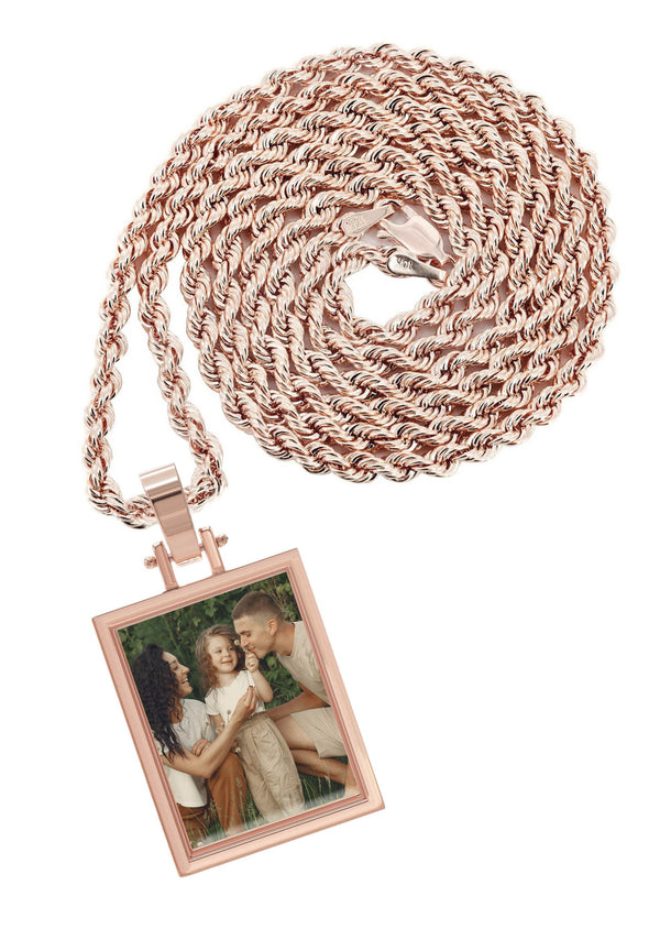 10K/14K Rose Gold Small Rectangle Picture Pendant Necklace