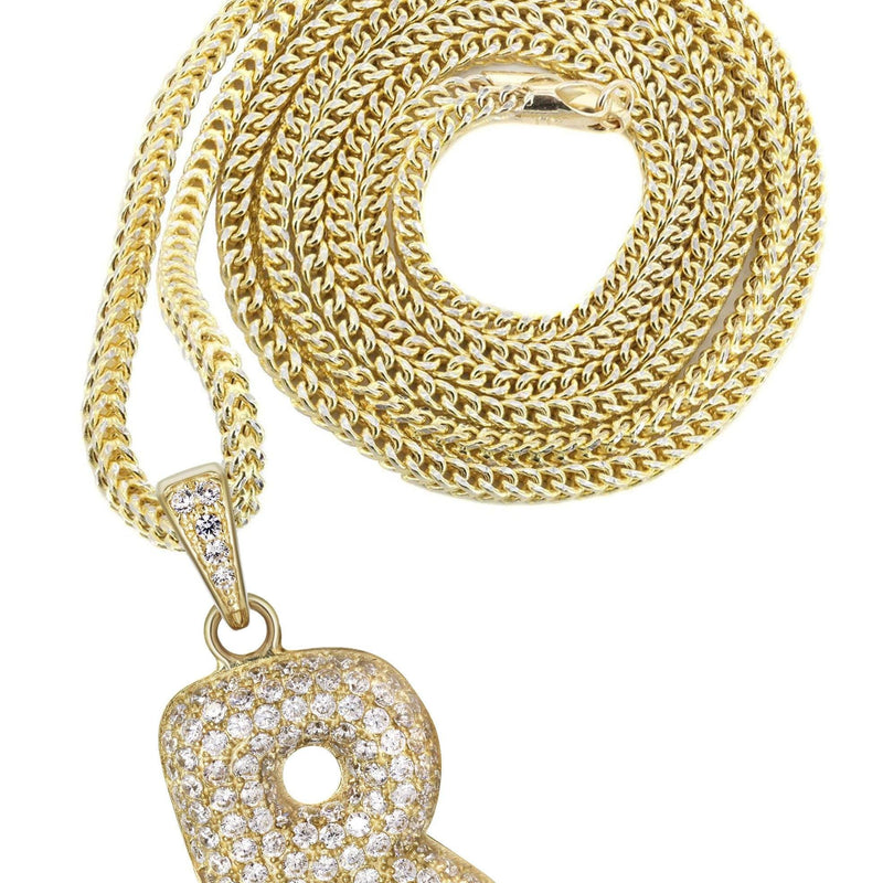 10K Yellow Gold Bubble Letter "R" CZ Necklace | Appx. 13.6 Grams