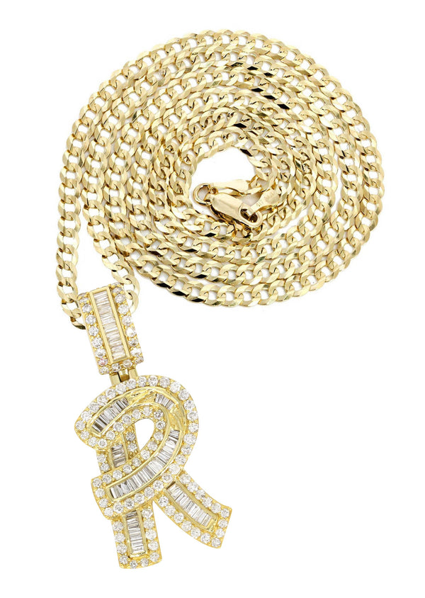 14K Yellow Gold Letter "R" Baguette Diamond Necklace | 2.01 Carats