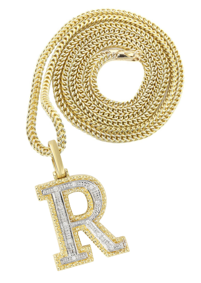 Diamond 10K Yellow Gold Letter "R" Necklace | Appx. 14.3 Grams