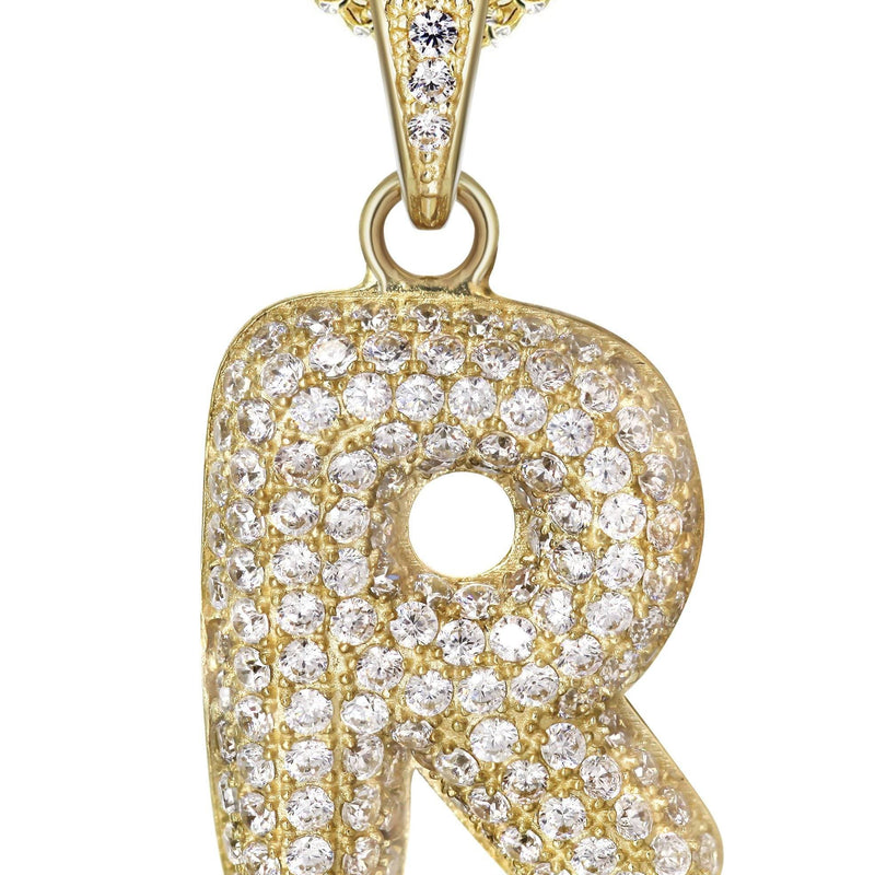 10K Yellow Gold Bubble Letter "R" CZ Necklace | Appx. 13.6 Grams
